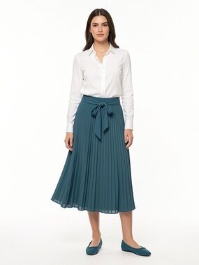 Joie Teal Pleated Maxi Skirt with Waist Tie size XL